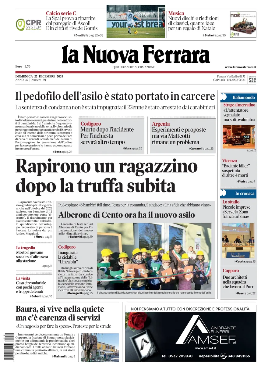 Prima-pagina-nuova ferrara-oggi-edizione-del-2024-12-22